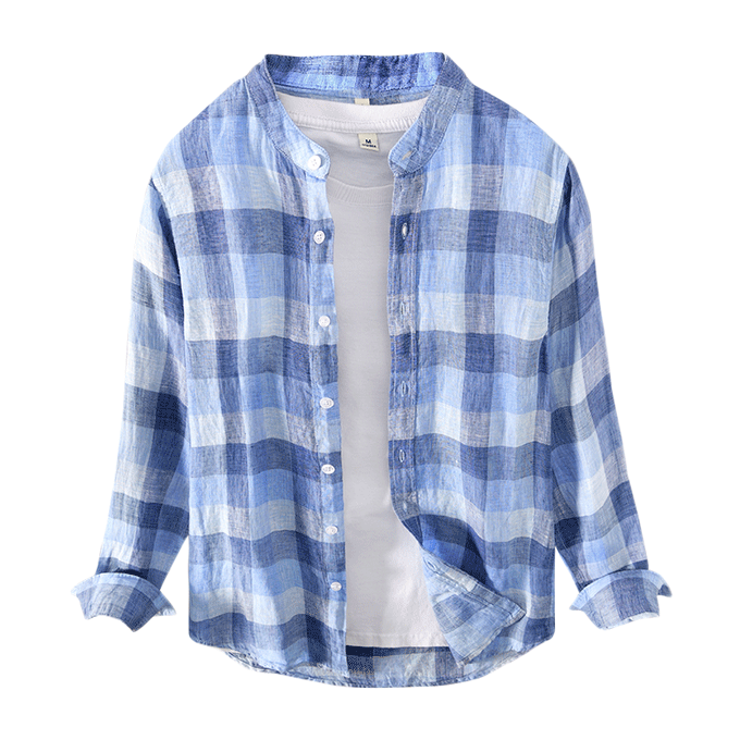 Pure Linen Check Print Long Sleeve Shirt