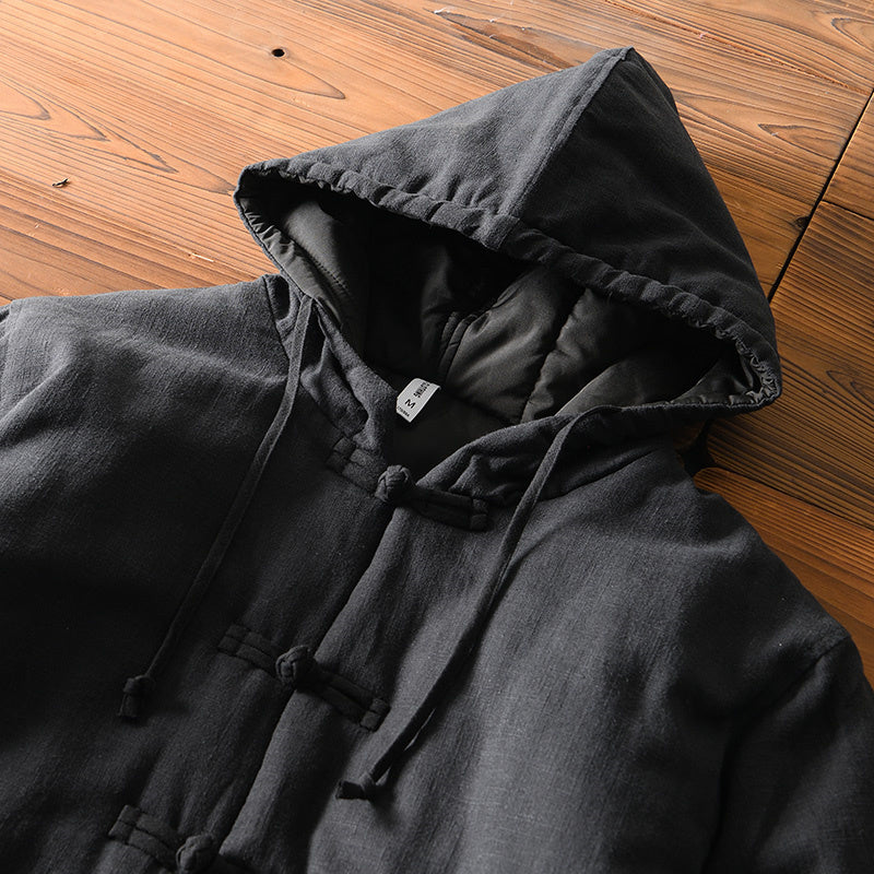 Ramie Zipper Hooded Thickened Jacket