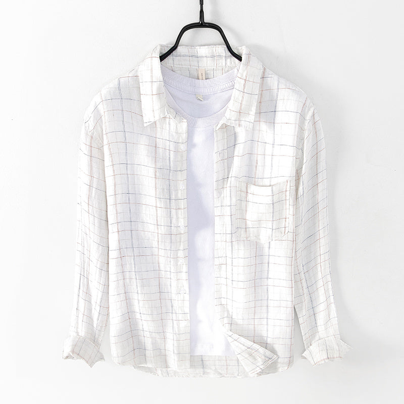 Pure Linen Colorblock Stripe Long Sleeve Shirt