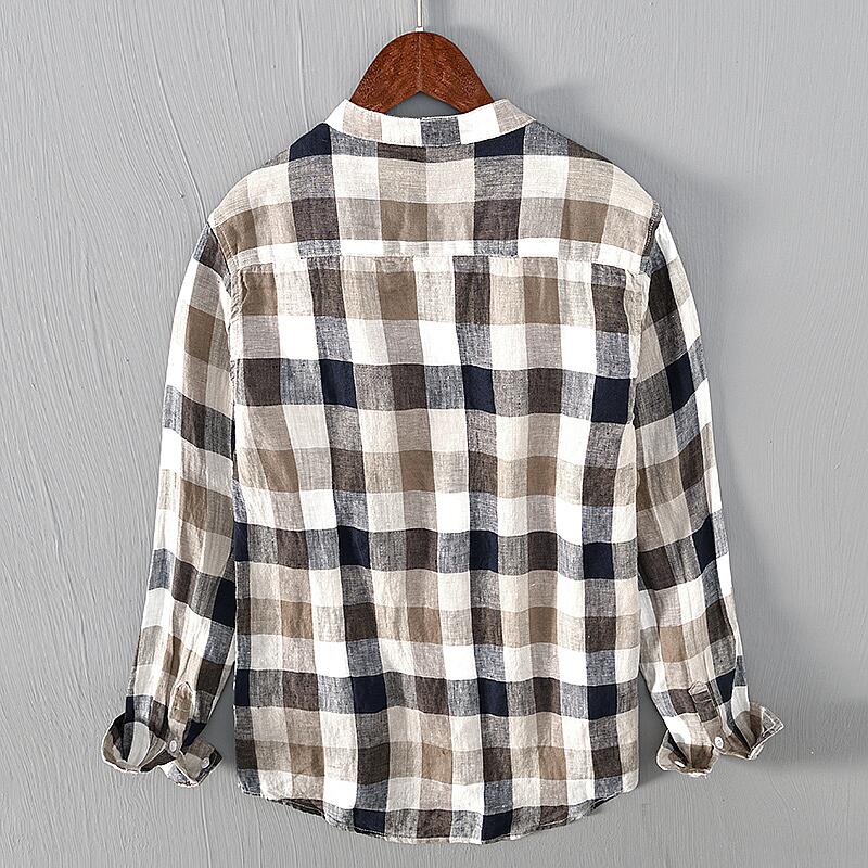 Pure Linen Check Print Long Sleeve Shirt