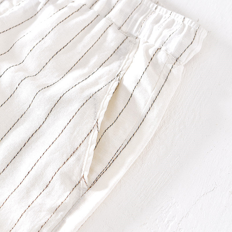 Cotton Linen Striped Drawstring Shorts