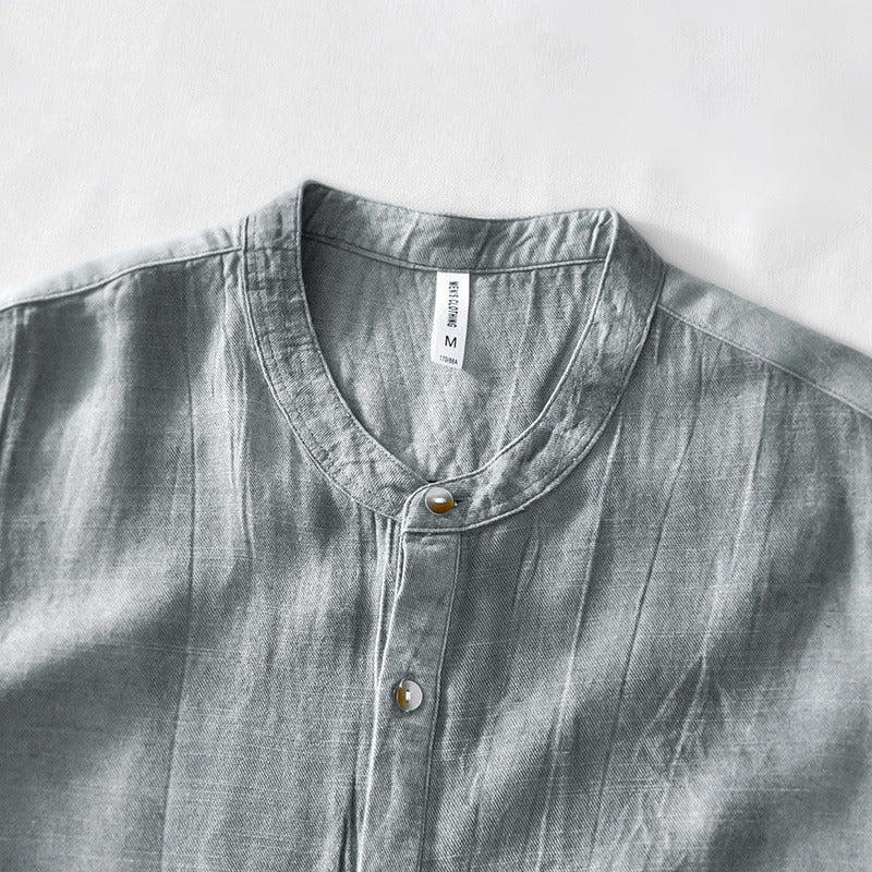 Linen Lapel Short Sleeve Shirt