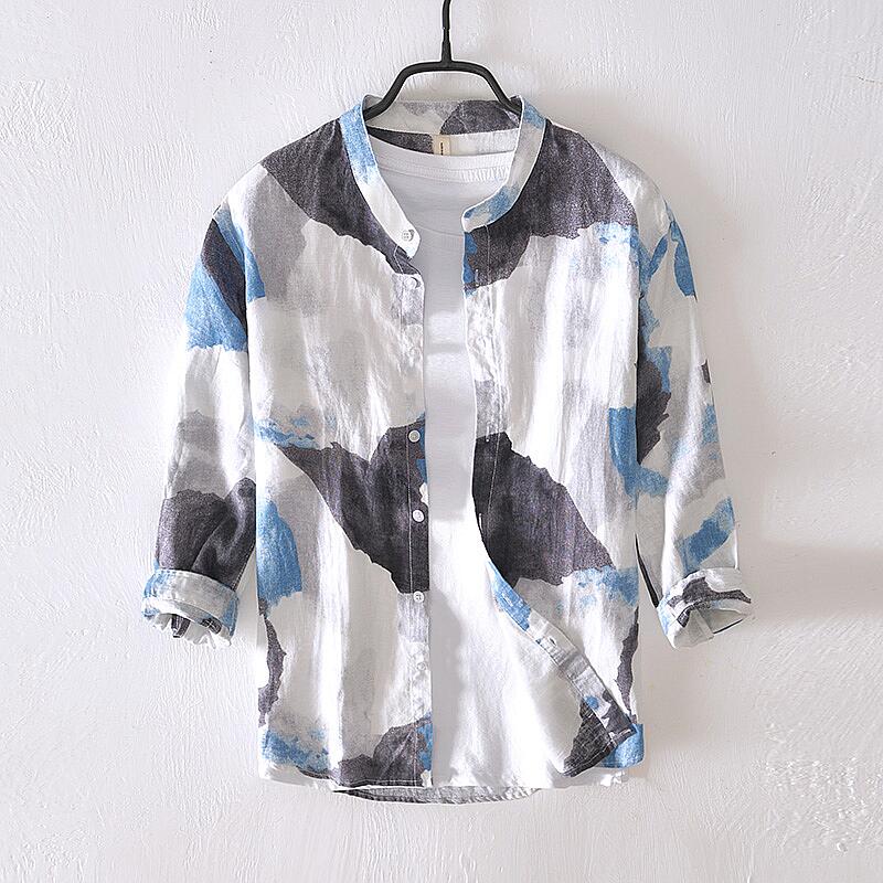 Pure Linen Printed Half-Sleeve Shirt