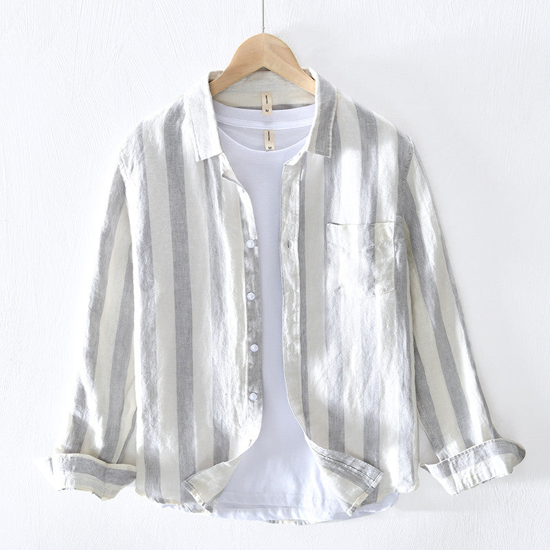 Pure Linen Vintage Stripe Long Sleeve Shirt