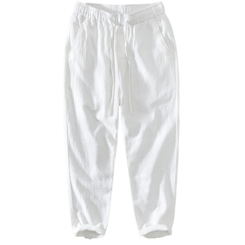 Cotton Ramie Drawstring Casual Cropped Pants