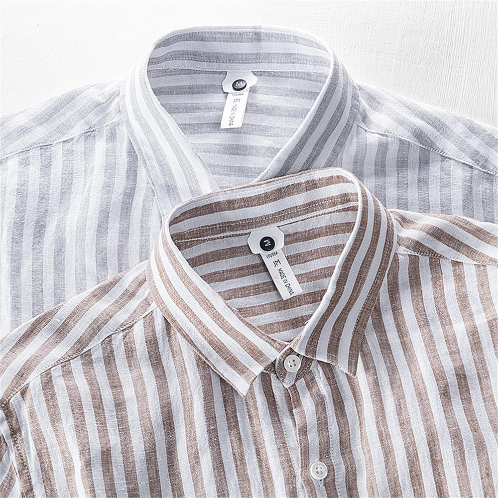 Pure Linen Striped Pocket Casual Long Sleeve Shirt