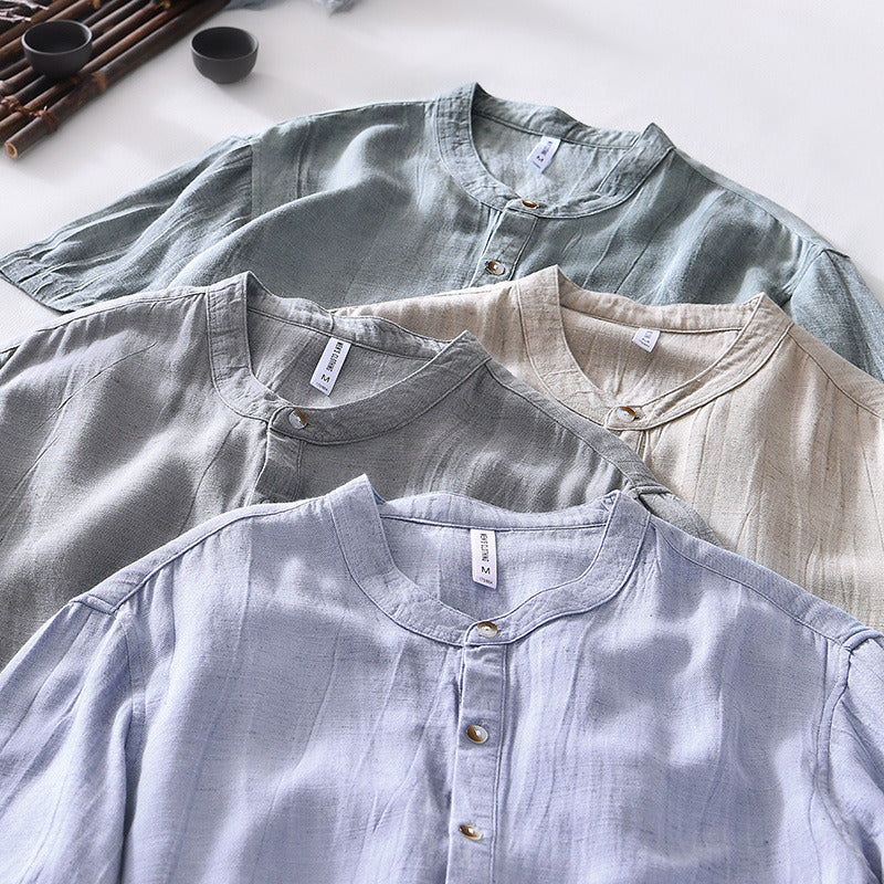 Linen Lapel Short Sleeve Shirt