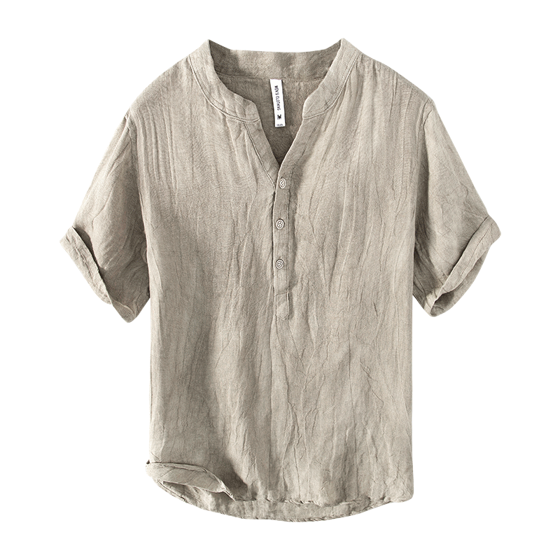 Pure Linen Vintage V-Neck Short Sleeve Shirt