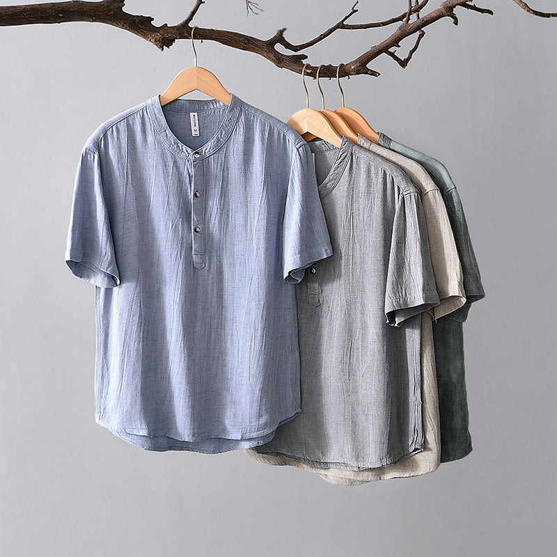 Linen Lapel Short Sleeve Shirt