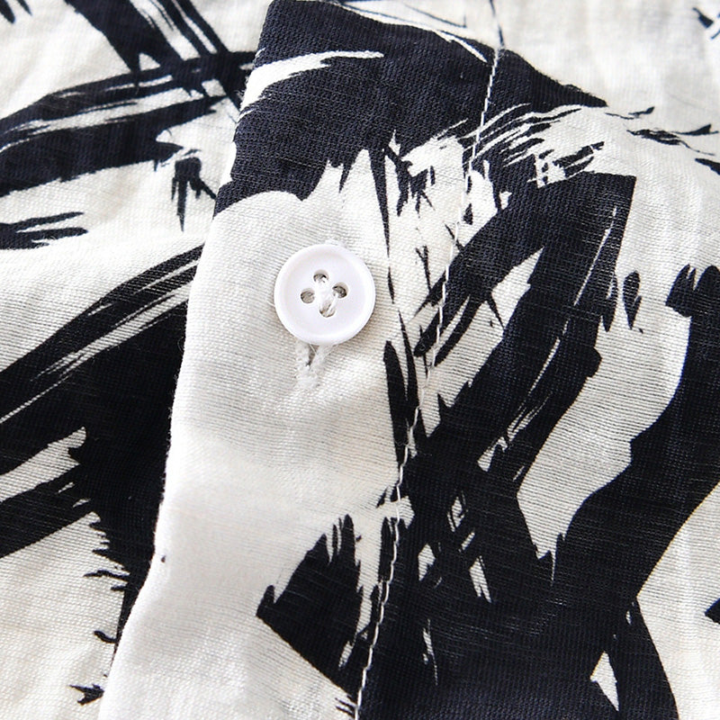 Printed Black And White Short-Sleeved Shirt