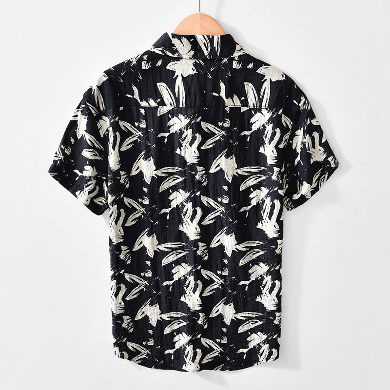 Printed Black And White Short-Sleeved Shirt