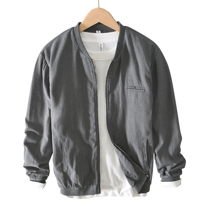 Ramie Vintage Casual Baseball Jacket