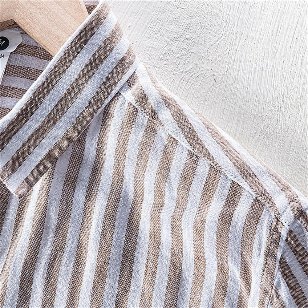 Pure Linen Striped Pocket Casual Long Sleeve Shirt