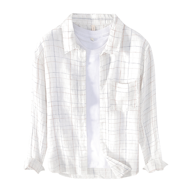 Pure Linen Colorblock Stripe Long Sleeve Shirt