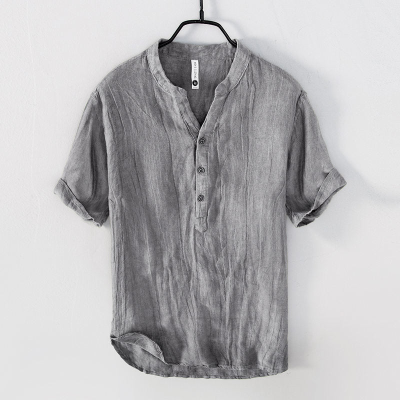 Pure Linen Vintage V-Neck Short Sleeve Shirt