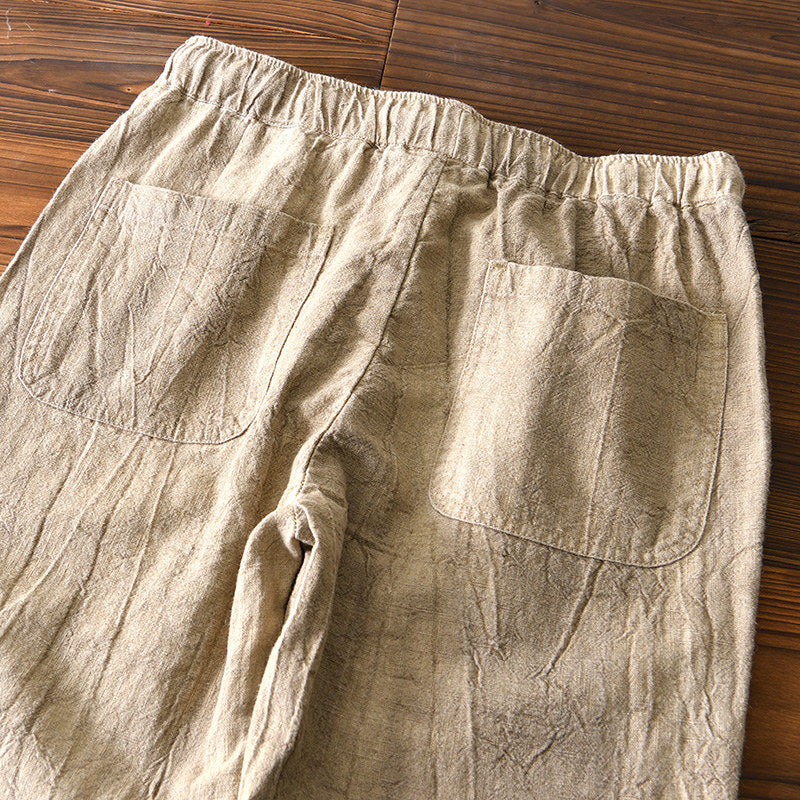 Cotton Linen Retro Drawstring Casual Pants