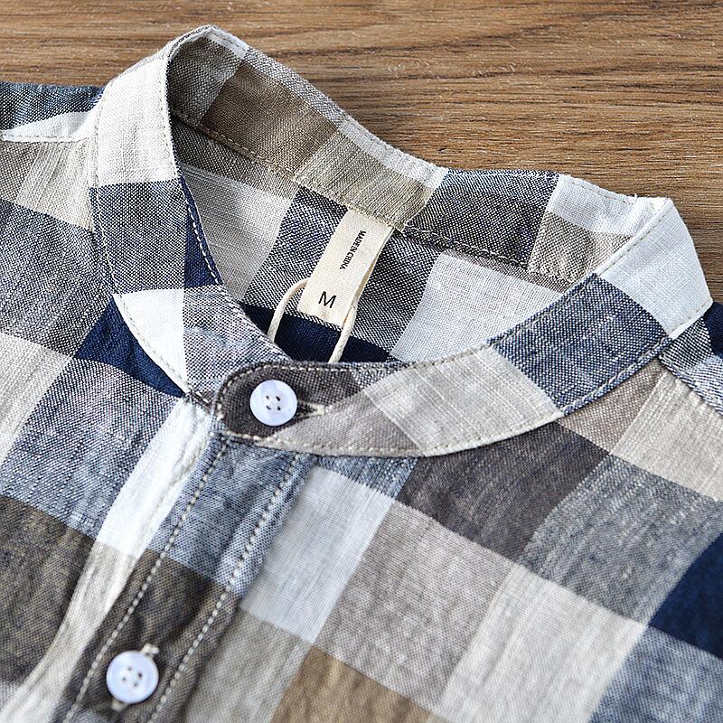 Pure Linen Check Print Long Sleeve Shirt