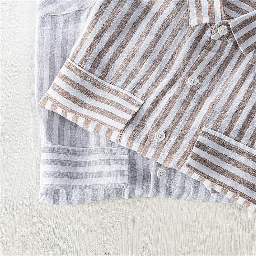 Pure Linen Striped Pocket Casual Long Sleeve Shirt