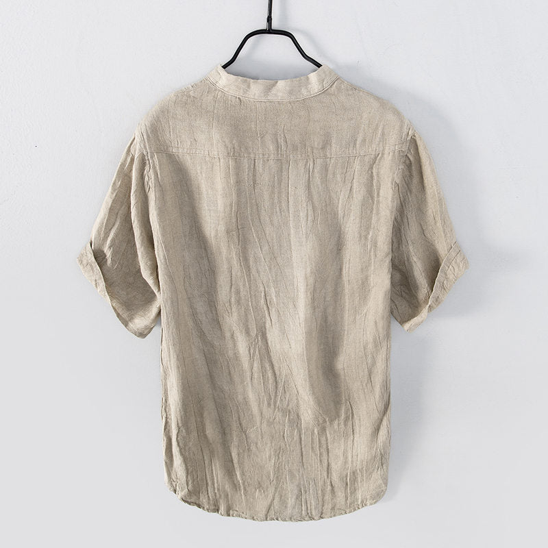 Pure Linen Vintage V-Neck Short Sleeve Shirt