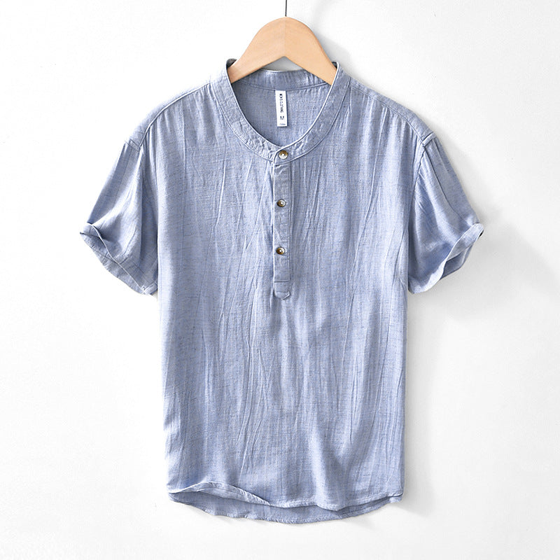 Linen Lapel Short Sleeve Shirt