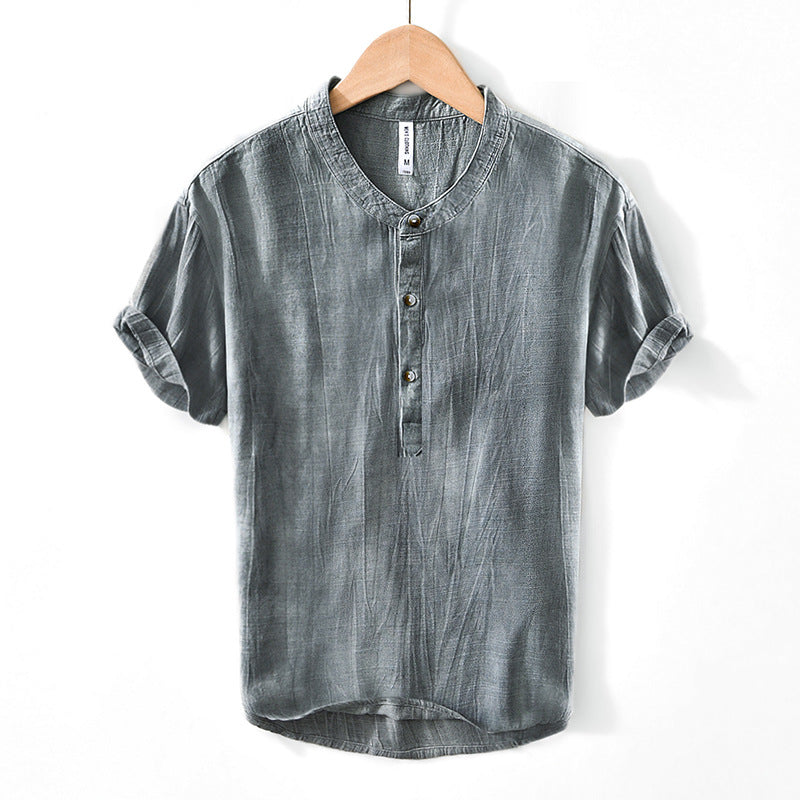 Linen Lapel Short Sleeve Shirt