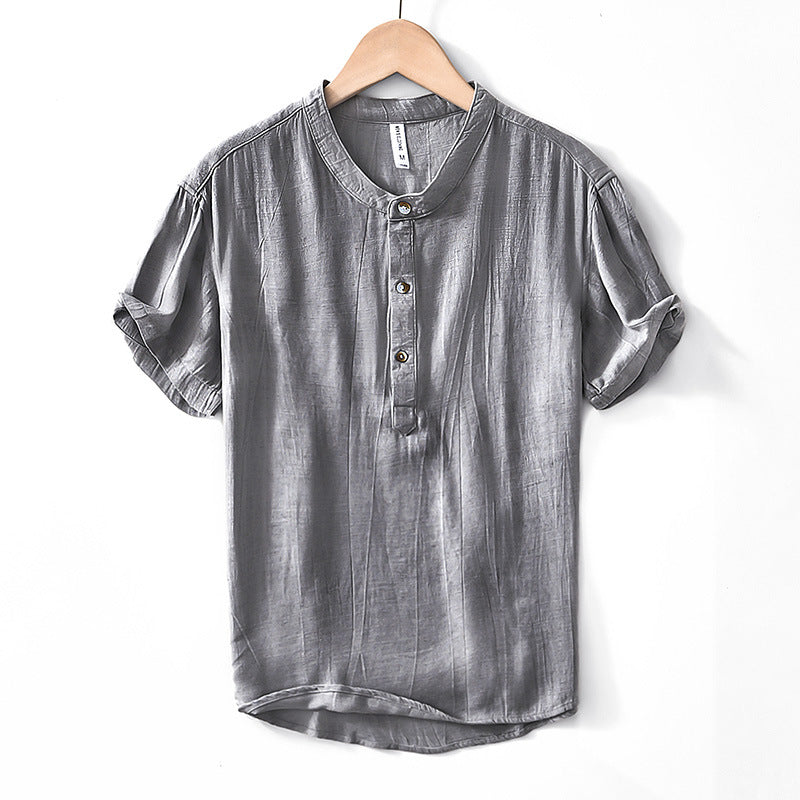 Linen Lapel Short Sleeve Shirt