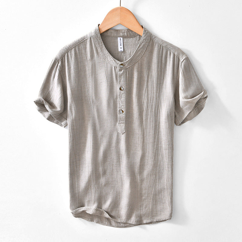 Linen Lapel Short Sleeve Shirt