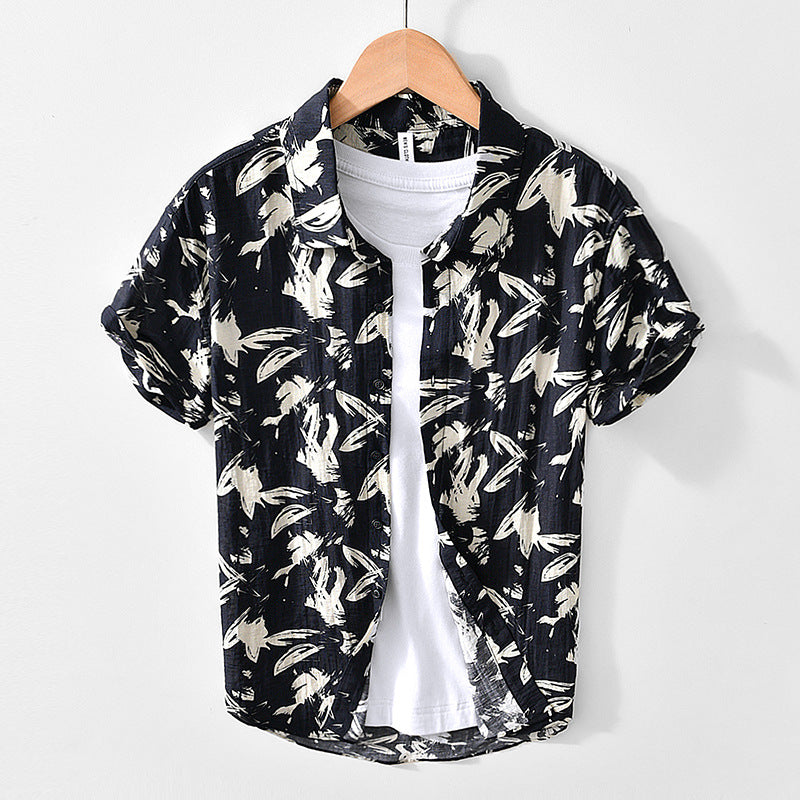 Printed Black And White Short-Sleeved Shirt