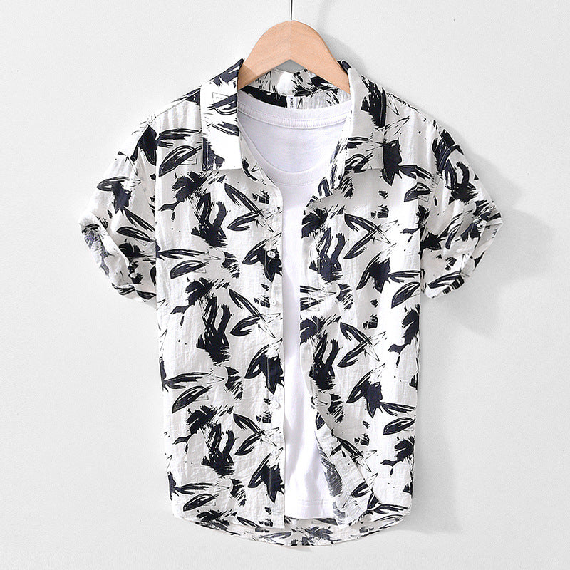 Printed Black And White Short-Sleeved Shirt