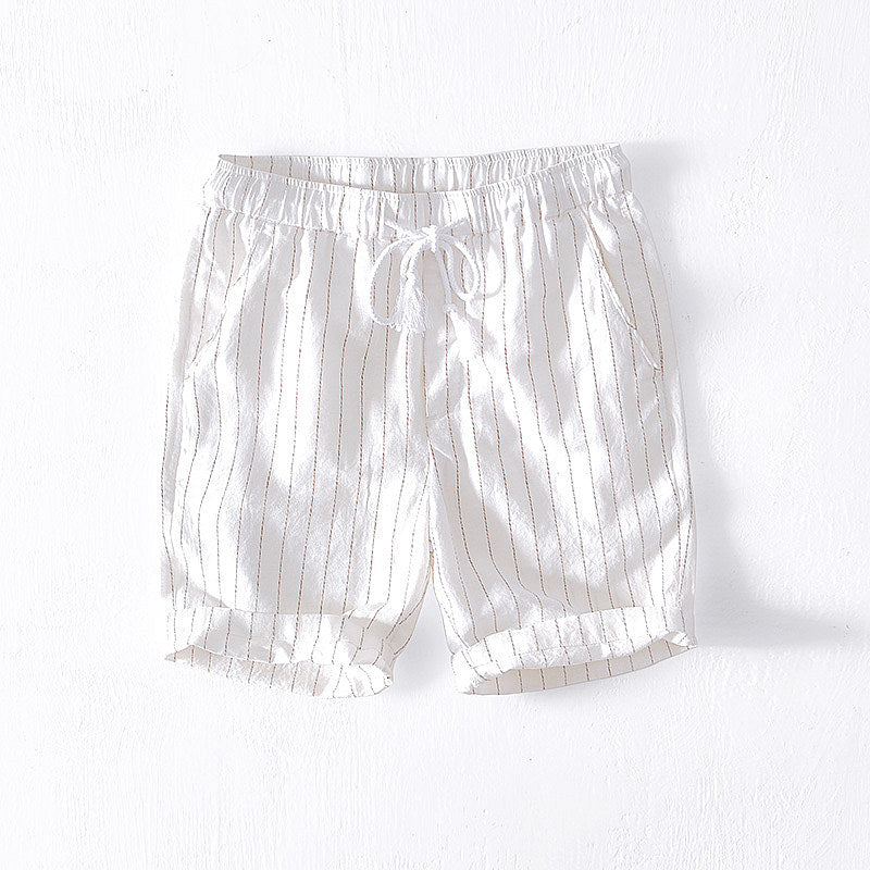 Cotton Linen Striped Drawstring Shorts