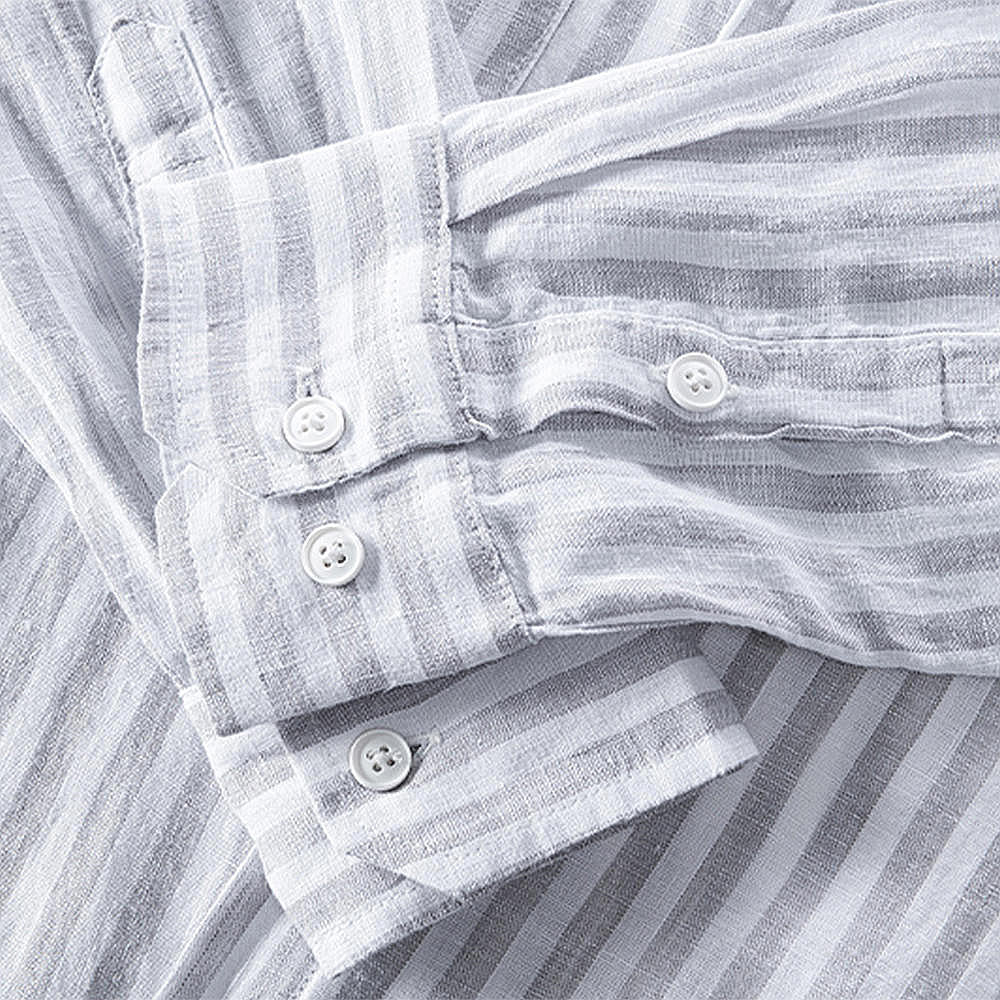 Pure Linen Striped Pocket Casual Long Sleeve Shirt