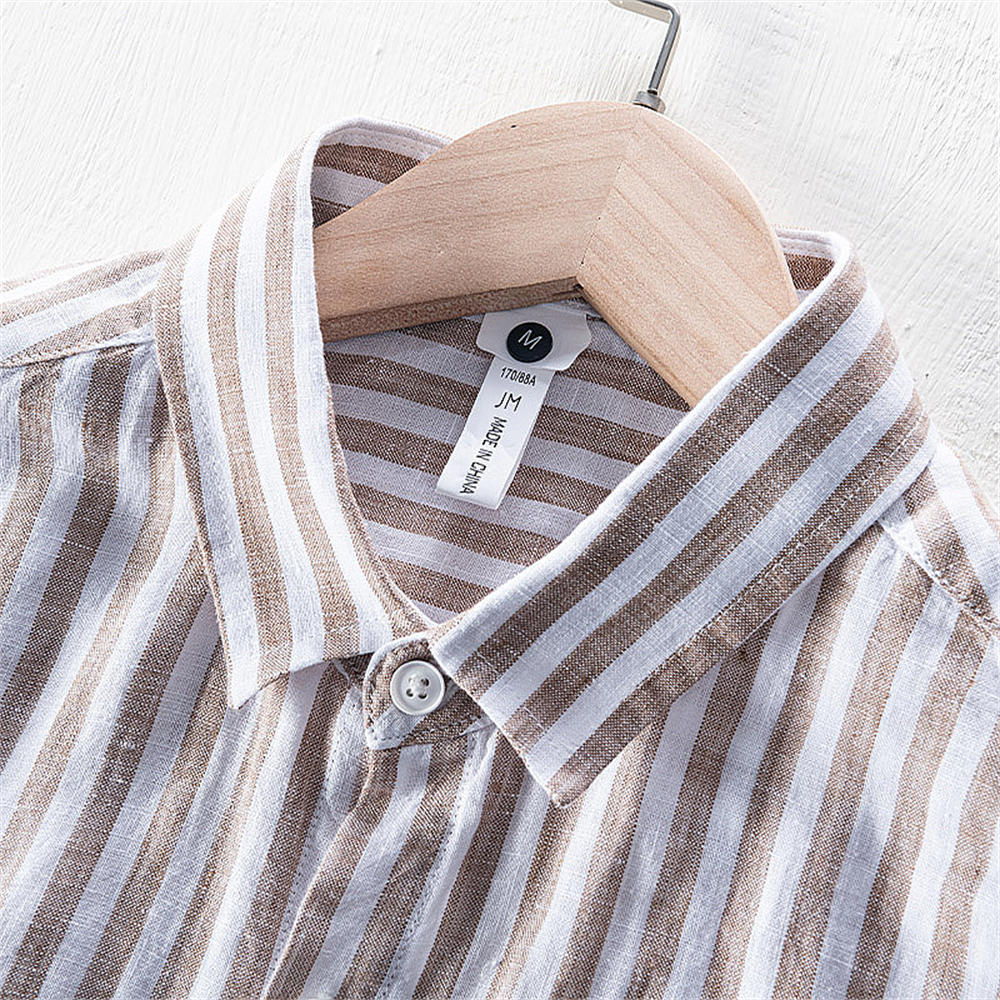 Pure Linen Striped Pocket Casual Long Sleeve Shirt