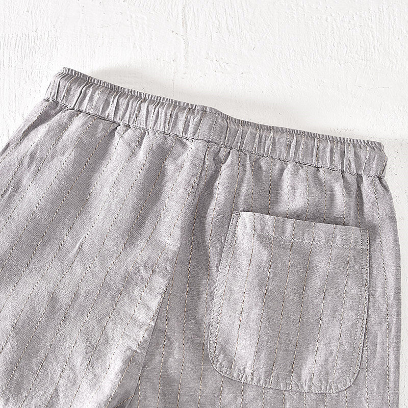 Cotton Linen Striped Drawstring Shorts