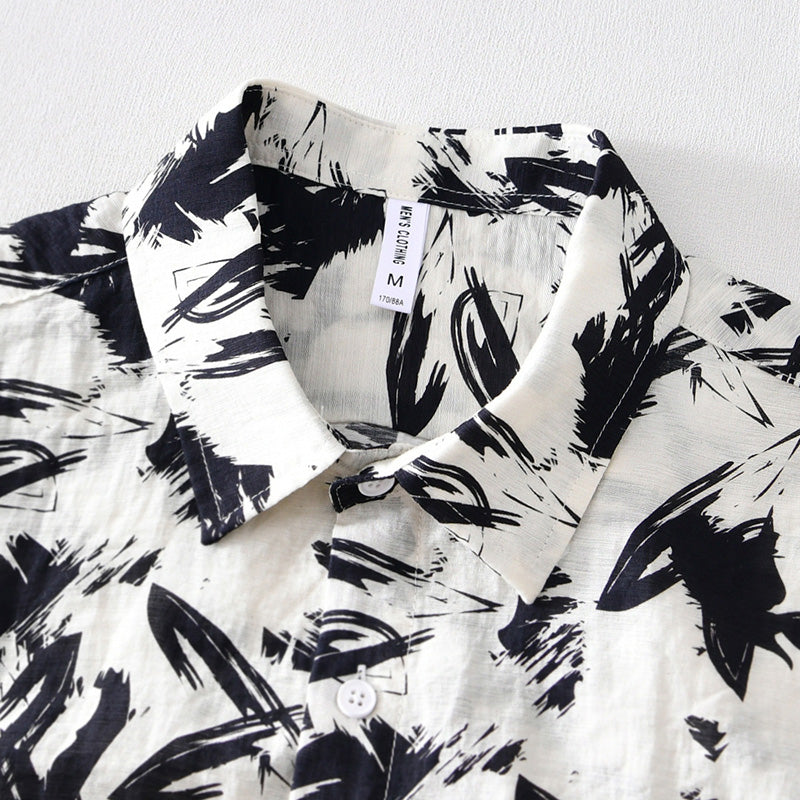 Printed Black And White Short-Sleeved Shirt