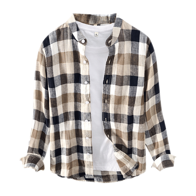 Pure Linen Check Print Long Sleeve Shirt