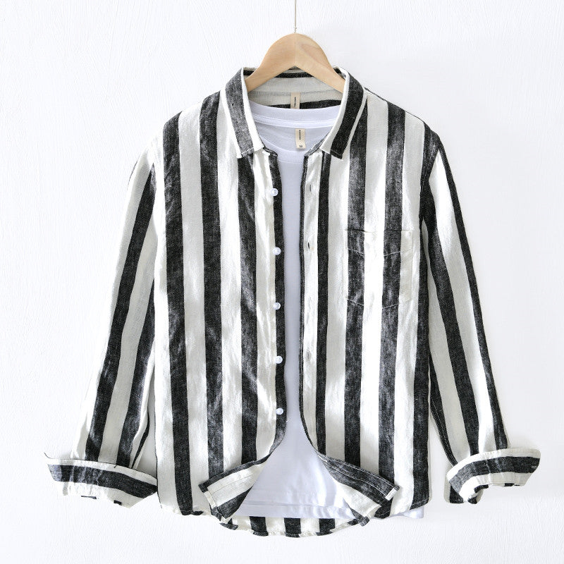 Pure Linen Vintage Stripe Long Sleeve Shirt