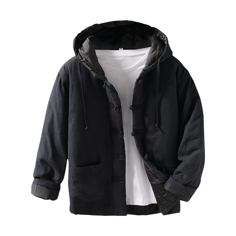 Ramie Zipper Hooded Thickened Jacket