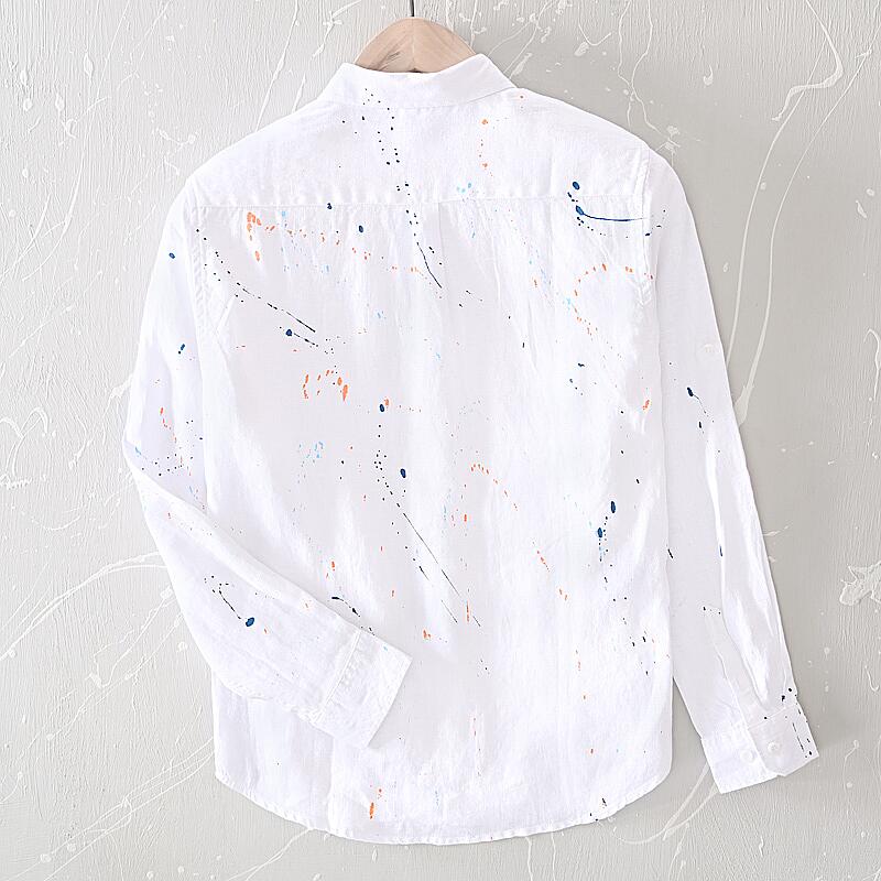 Pure Linen Splash Print Long Sleeve Shirt