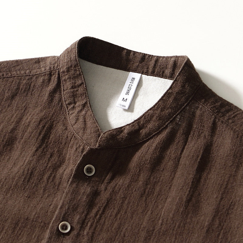 Stand Collar Ramie Long Sleeve Shirt