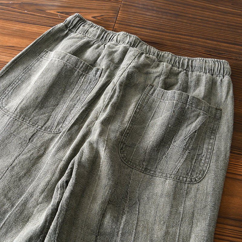 Cotton Linen Retro Drawstring Casual Pants