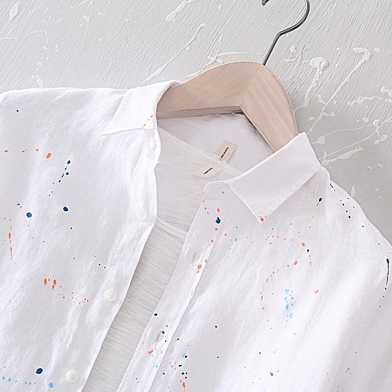 Pure Linen Splash Print Long Sleeve Shirt